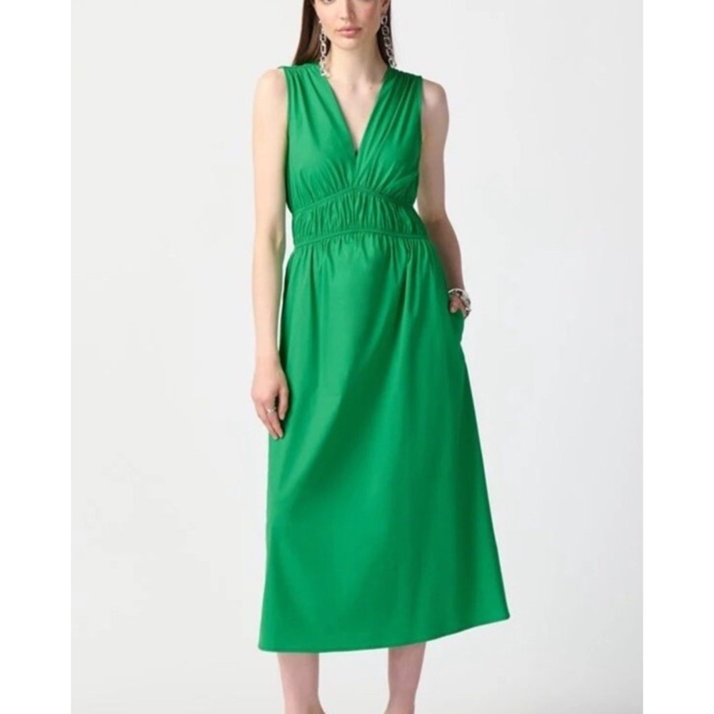 Joseph Ribkoff Green Shirred Woven-Detail Dress‎ Size 8 Pockets